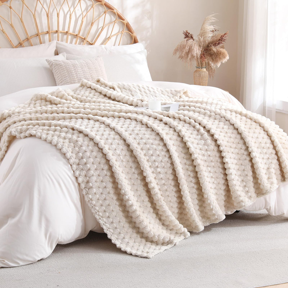 Fleece Throw Blanket, Light Brown, 50"×60" for Couch Sofa Bed