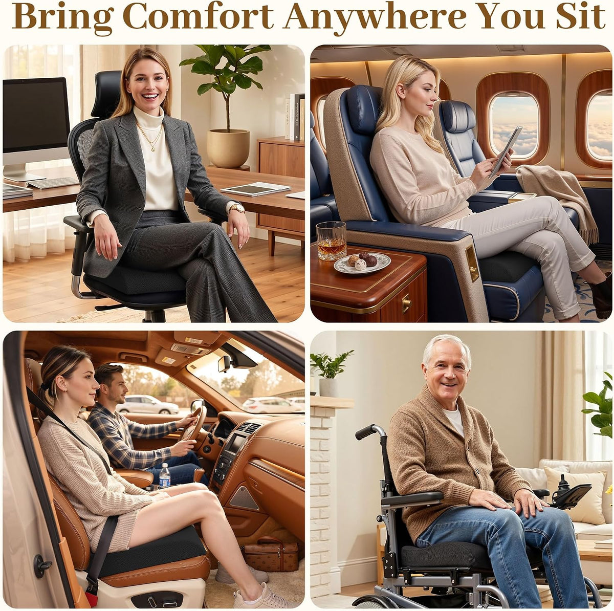 TranquilRelax 3-Inch Memory Foam Seat Cushion for Office Chair, Large