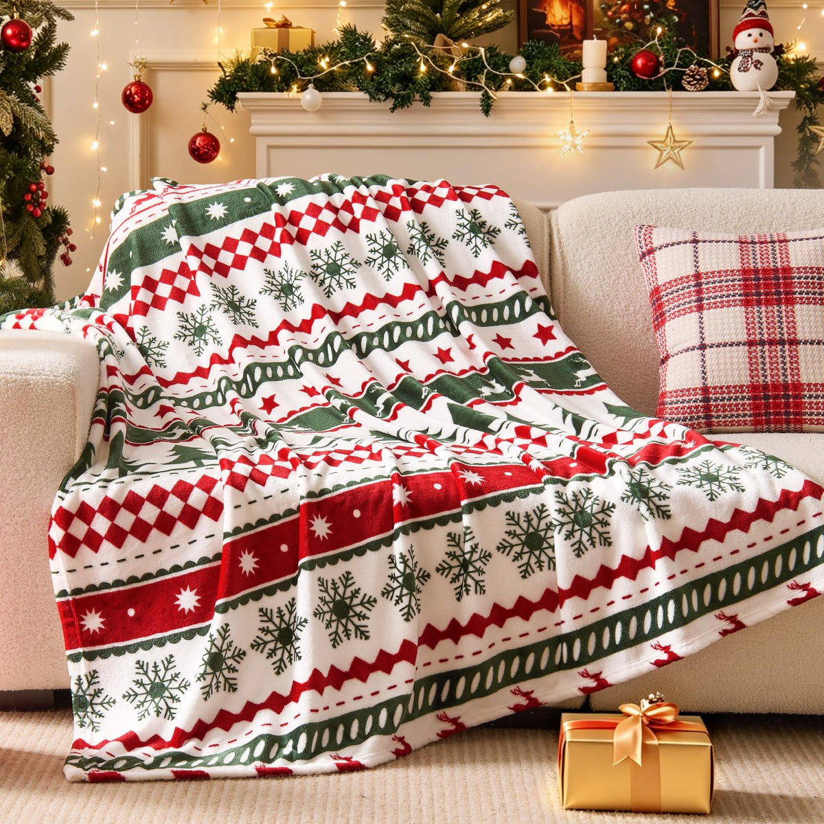 BEDELITE Christmas Throw Blanket for Decor & Gift, Red Snowflake, 50"x60"