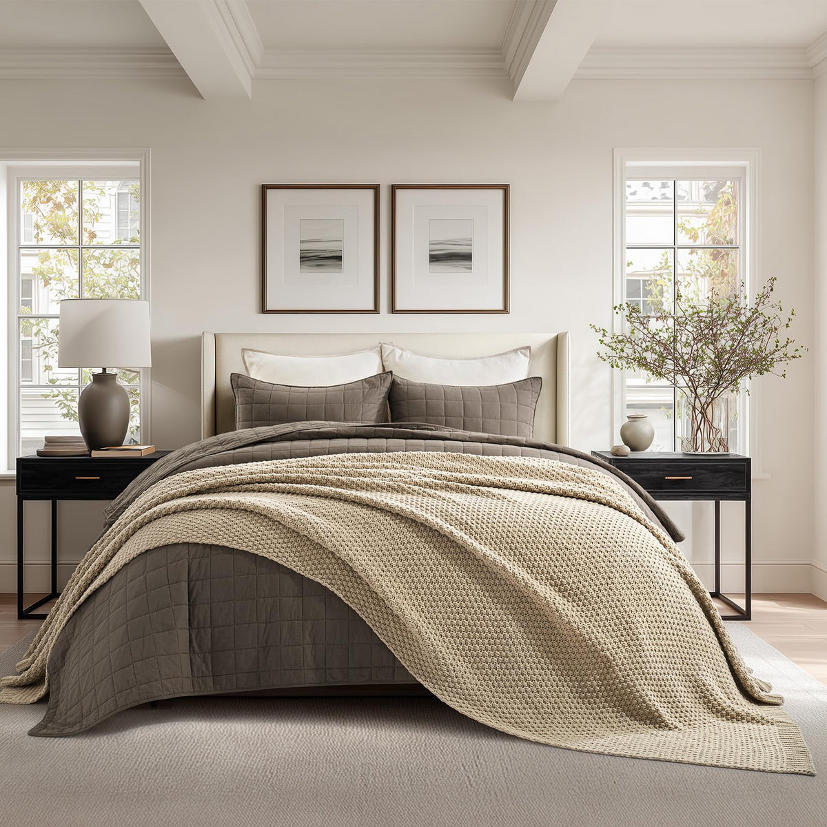 EVERGRACEHOME Chunky Chenille Knit Throw Blanket, 50 x 60, Beige
