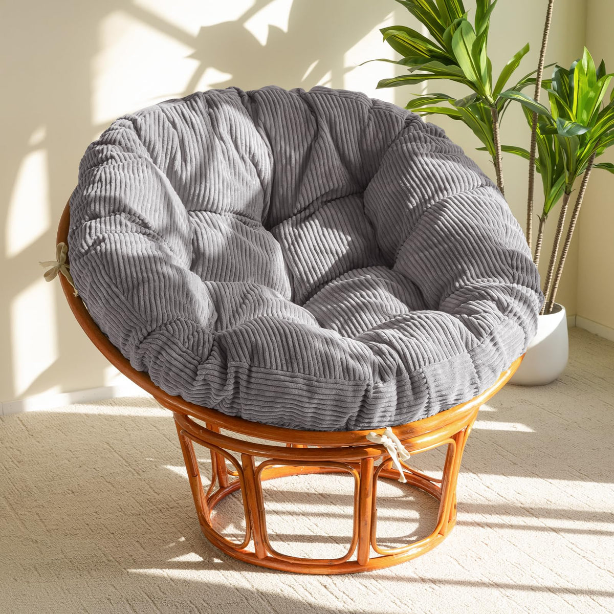 HIGOGOGO Papasan Chair Cushion with Corduroy Cover (Without Chair), 48 x 48 Inch Supportive Cushion, Overstuffed Chair Cushion,Green