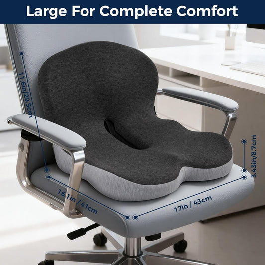 Truck Driver Seat Cushion, Office Chair Cushions for Pressure Relief, Seat Cushions for Back Support with L-Shaped Ergonomic & Adjustable Strap, Memory Foam Chair Cushion for Long Sitting (Black Gray)