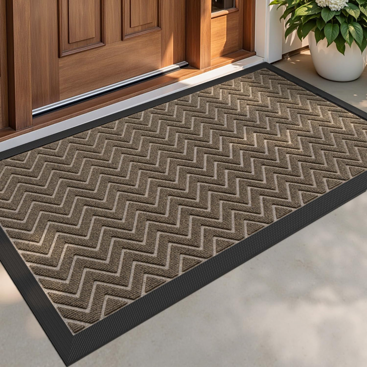 DEXI Front Door Mat Outside Entrance 48x72 Rubber Entry Doormat Brown