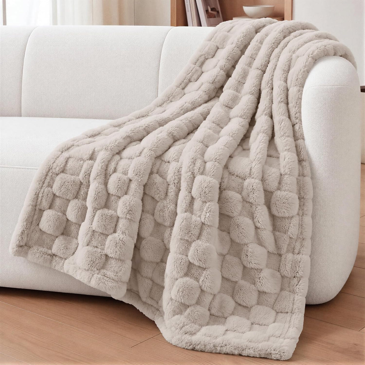 Utopia Bedding Plush Checkered Fleece Blanket Cool Grey Throw, 50x60 Inch