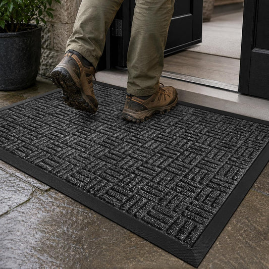 Mibao Front Door Mat Outdoor Entrance, 29.5" x 17" Heavy Duty Welcome Mat for Outdoor and Indoor, Waterproof Dirt Trapper Doormat, Super Absorbent Indoor Entryway Mat for Patio & Porch - Gray