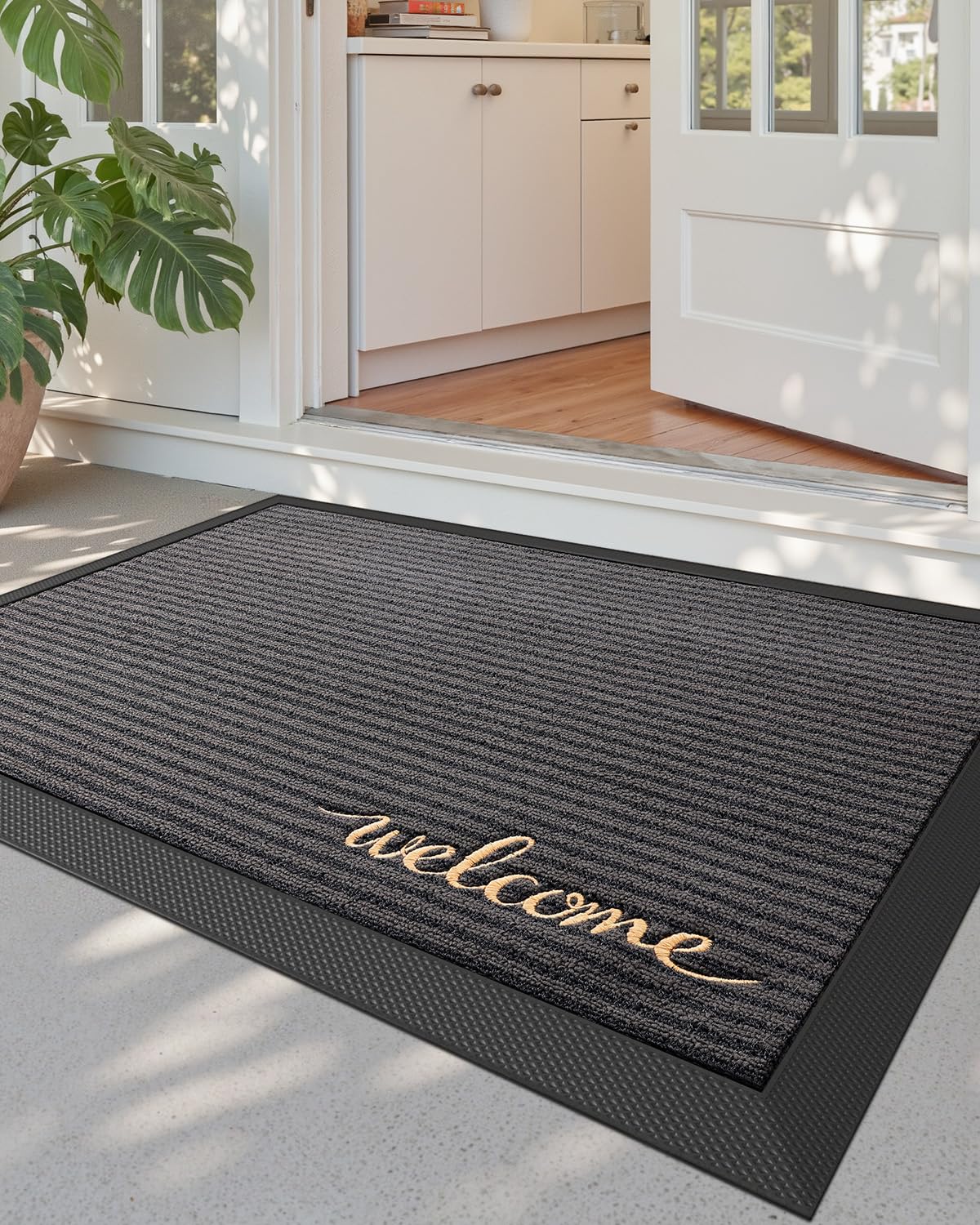 DEXI Front Door Mat Outside Entrance 48x72 Rubber Entry Doormat Brown