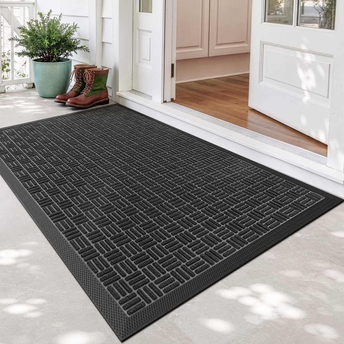 DEXI Front Door Mat Outside Entrance 48x72 Rubber Entry Doormat Brown