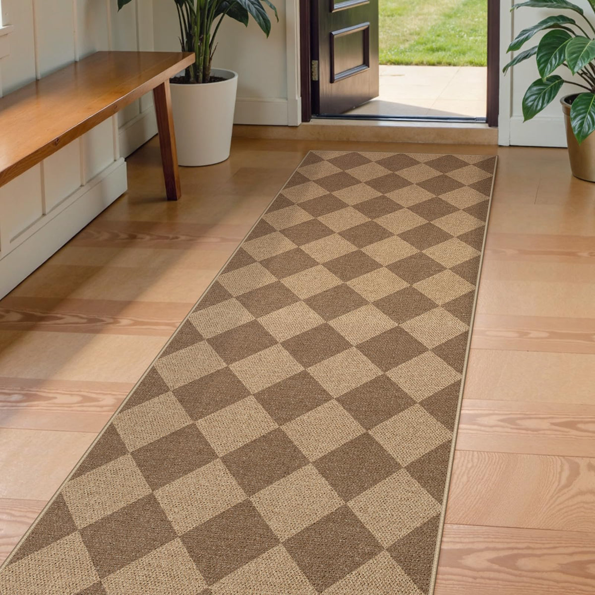 Lahome Checkered Easy Jute Non Slip Front Door Mat, 2x3 Kitchen Rug Neutral Small Throw Rug, Farmhouse Diamond Washable Non Shedding Low Pile Black Floor Carpet for Entryway Front Porch Doorway