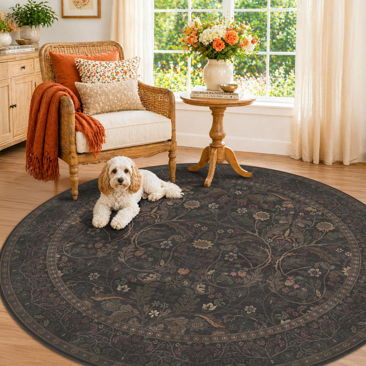 Dark Brown 2x3 Washable Entry Rug, Throw Small Rugs for Entryway Kitchen Bathroom Indoor Door Mat, Farmhouse Floral & Botanical Door Mats, Low Pile Soft Stain Resistant Carpet