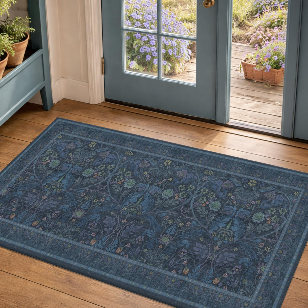 Dark Brown 2x3 Washable Entry Rug, Throw Small Rugs for Entryway Kitchen Bathroom Indoor Door Mat, Farmhouse Floral & Botanical Door Mats, Low Pile Soft Stain Resistant Carpet