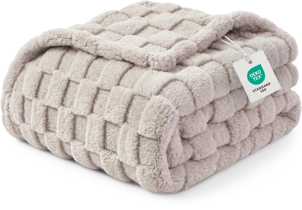Utopia Bedding Plush Checkered Fleece Blanket Cool Grey Throw, 50x60 Inch