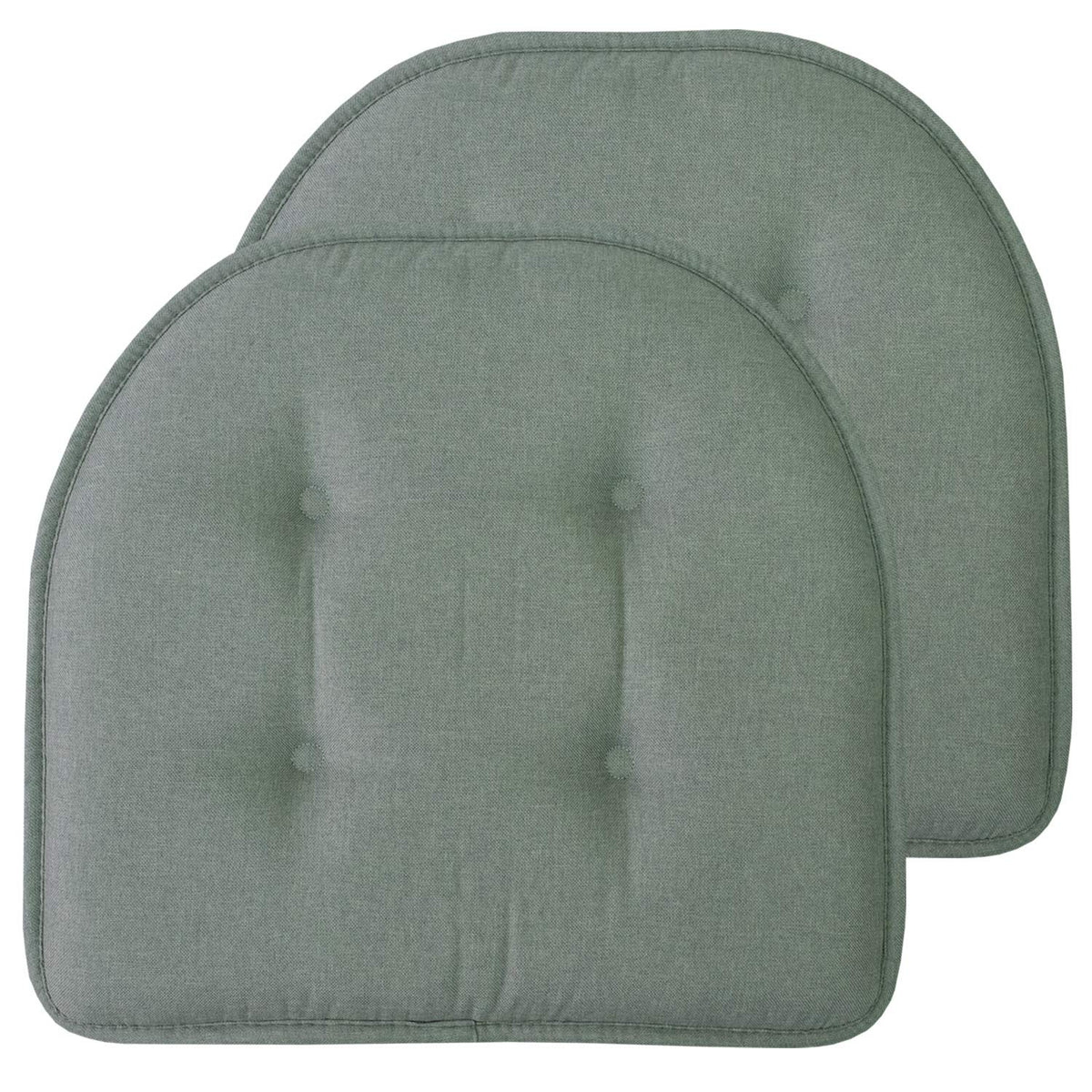 Sweet Home Collection Chair Cushion Memory Foam Pads Tufted Slip Non Skid Rubber Back U-Shaped 17" x 16" Seat Cover, 4 Count (Pack of 1), Army Green