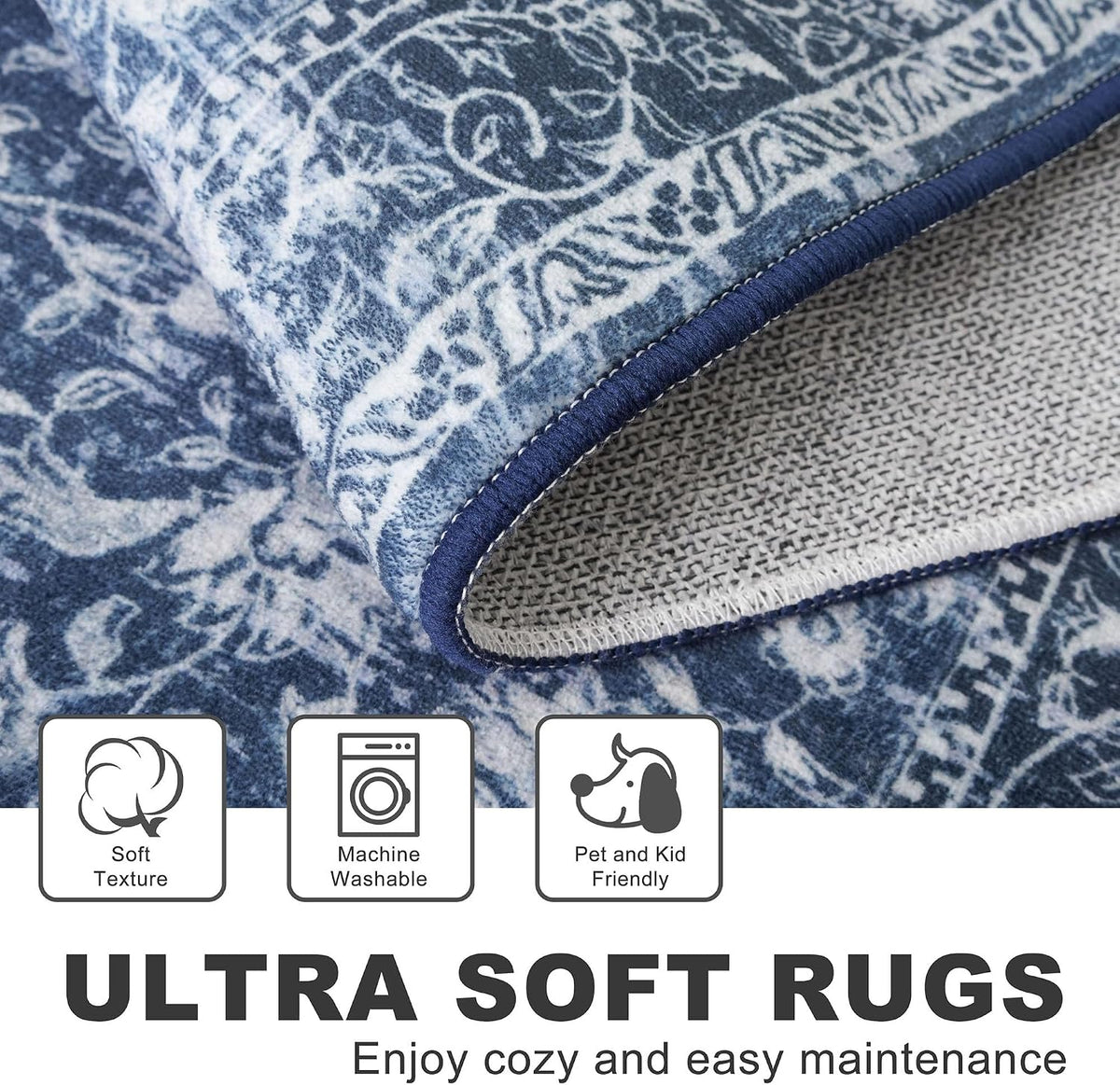 KILOCOCO 2x3 Washable Rug Small Entryway Rugs Indoor Door Mat, Blue/Navy