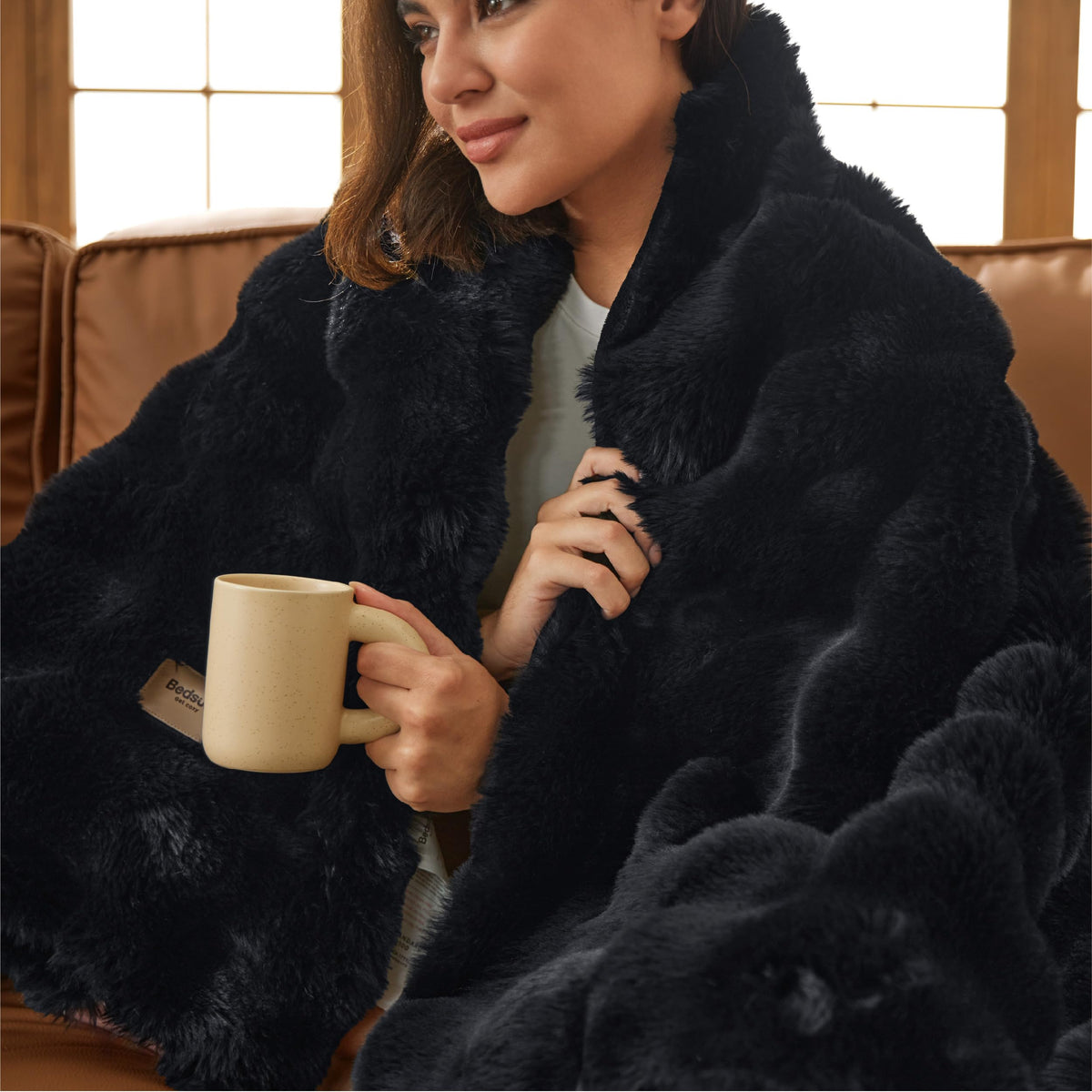 Bedsure Fluffy Bubble Faux Fur Throw Blanket, 50"x60", Tie-dye Taupe