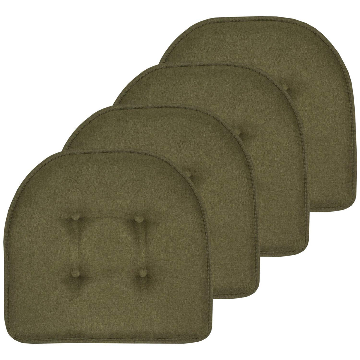 Sweet Home Collection Chair Cushion Memory Foam Pads Tufted Slip Non Skid Rubber Back U-Shaped 17" x 16" Seat Cover, 4 Count (Pack of 1), Army Green