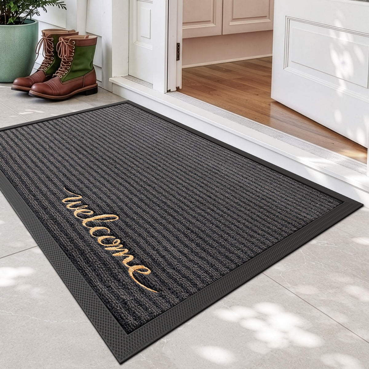DEXI Front Door Mat Outside Entrance 48x72 Rubber Entry Doormat Brown