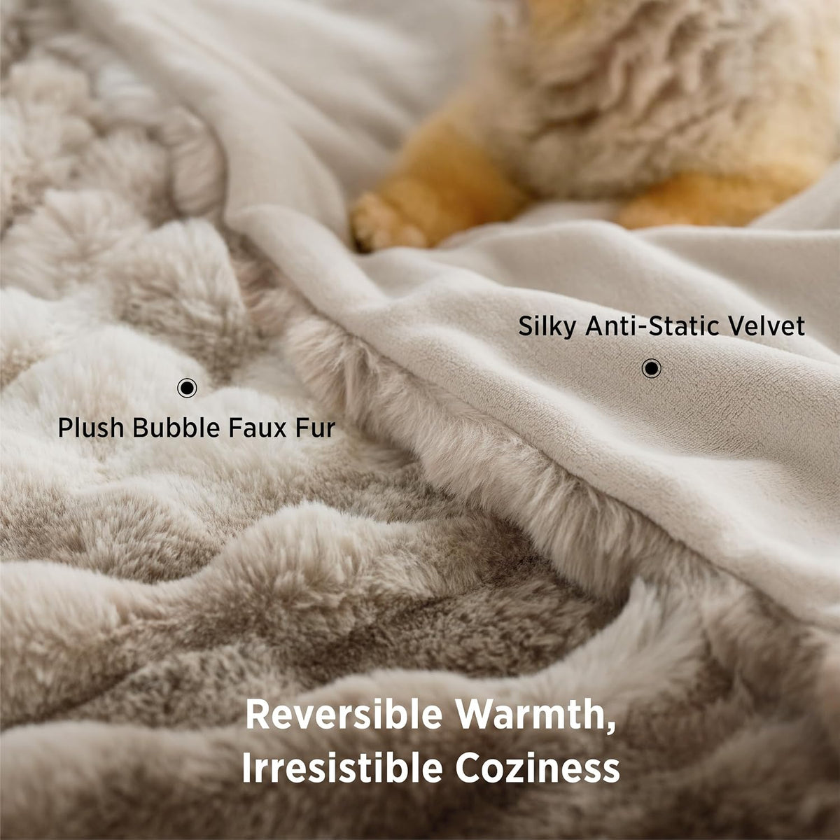 Bedsure Fluffy Bubble Faux Fur Throw Blanket, 50"x60", Tie-dye Taupe