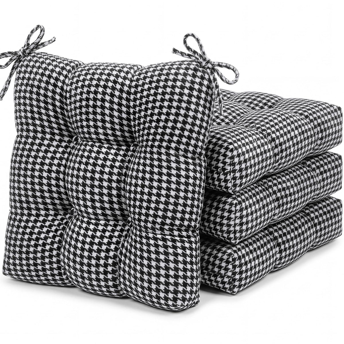 Geetery 4 Pack Chair Cushions, 16" x 15",Black and White,Plaid