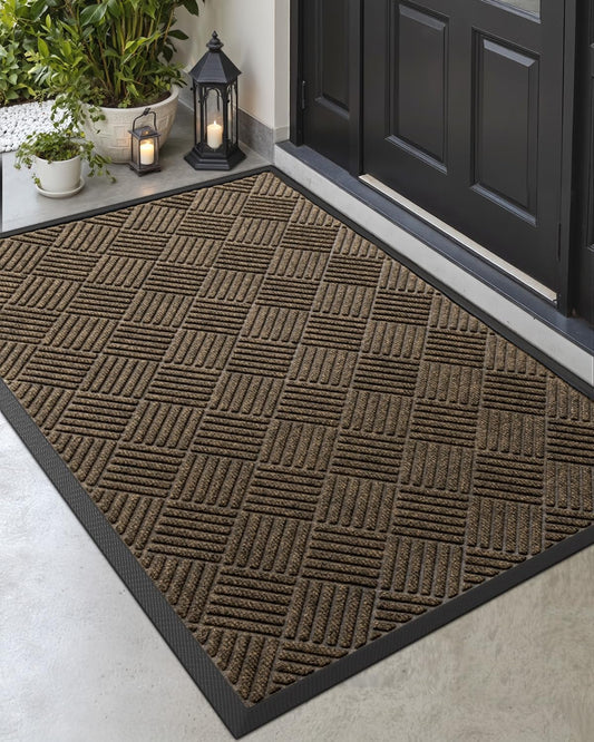 DEXI Front Door Mat Outside Entrance 48x72 Rubber Entry Doormat Brown