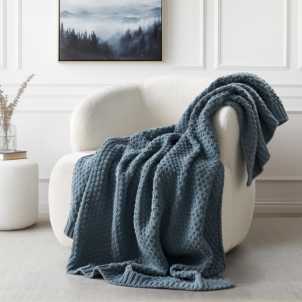 EVERGRACEHOME Chunky Chenille Knit Throw Blanket, 50 x 60, Beige