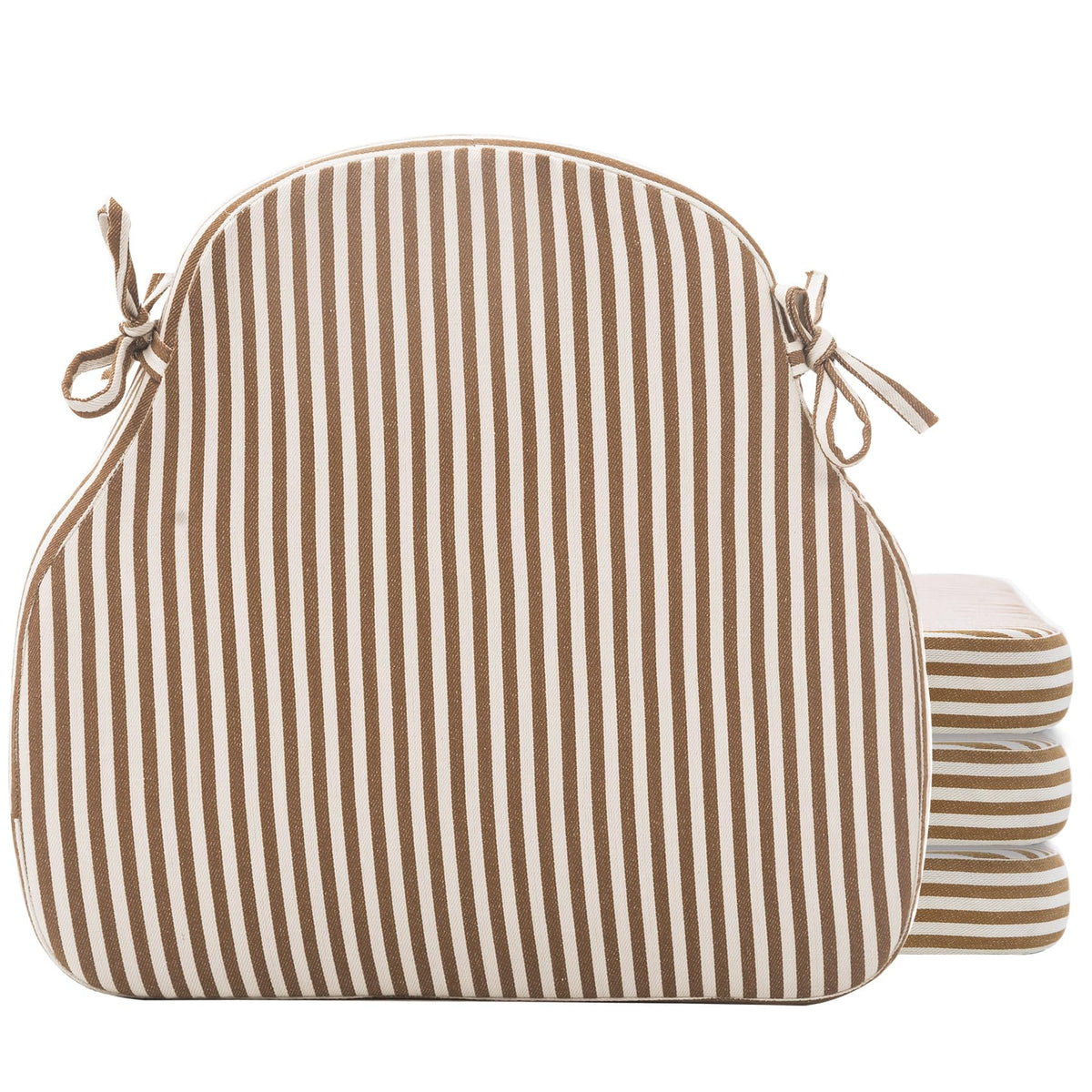 Brown Striped Winsor Chair Cushions Pads with Ties Set of 2