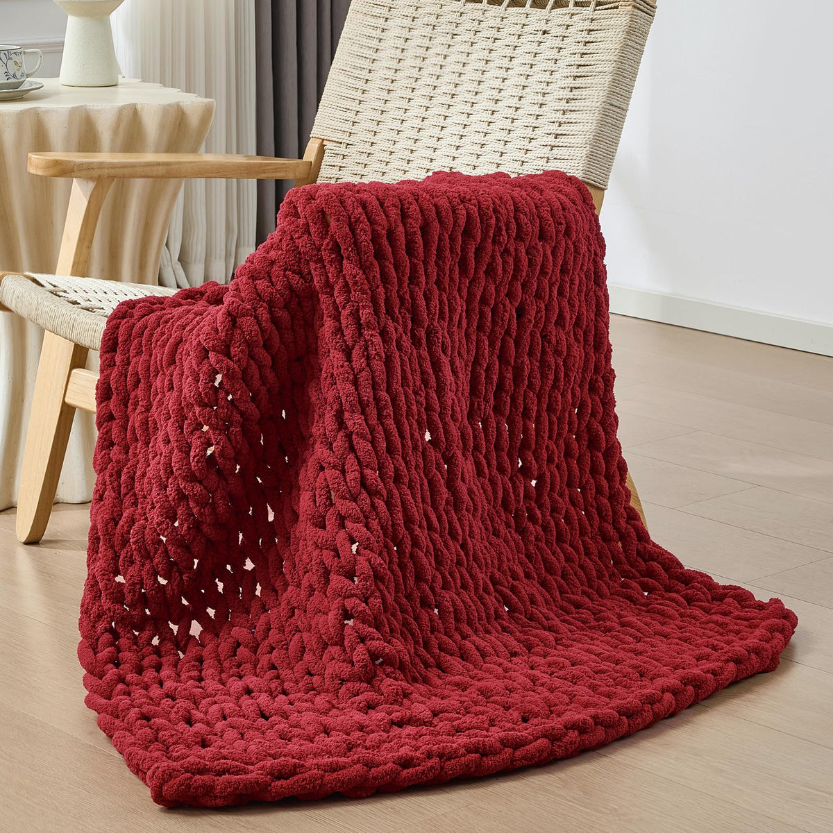 Bigacogo Chunky Knit Throw Blanket for Couch, 40x60 inches, Beige