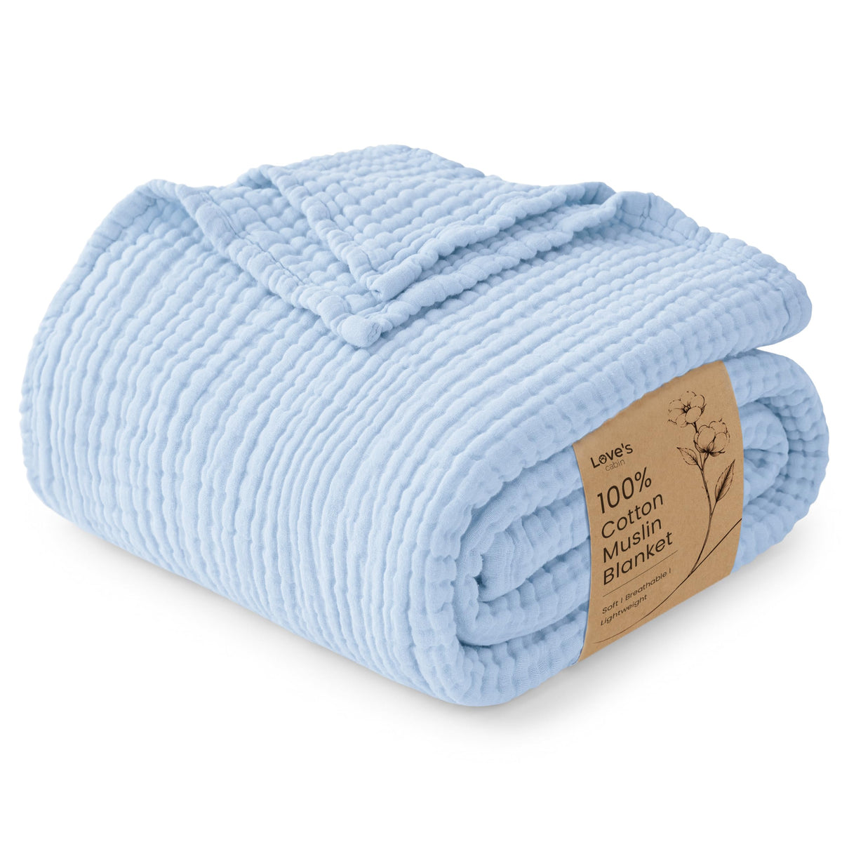 Love's cabin 100% Cotton Muslin Blanket Throw for Couch, Khaki