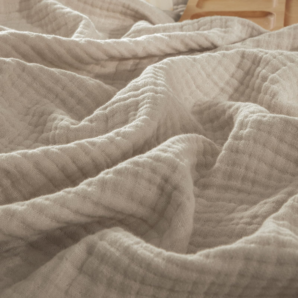 PHF 100% Cotton Muslin Blanket for Adults, Queen Size 90"X90", Taupe