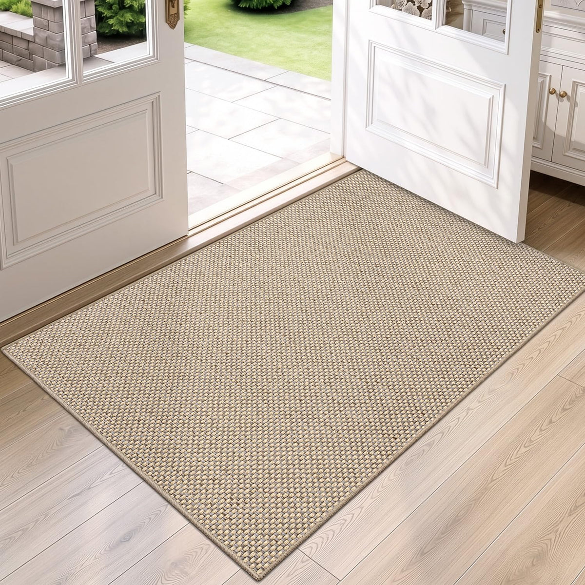 DEXI Thin Door Mat Indoor Entrance 24x36, Non Slip Entryway Mat, Dark Beige