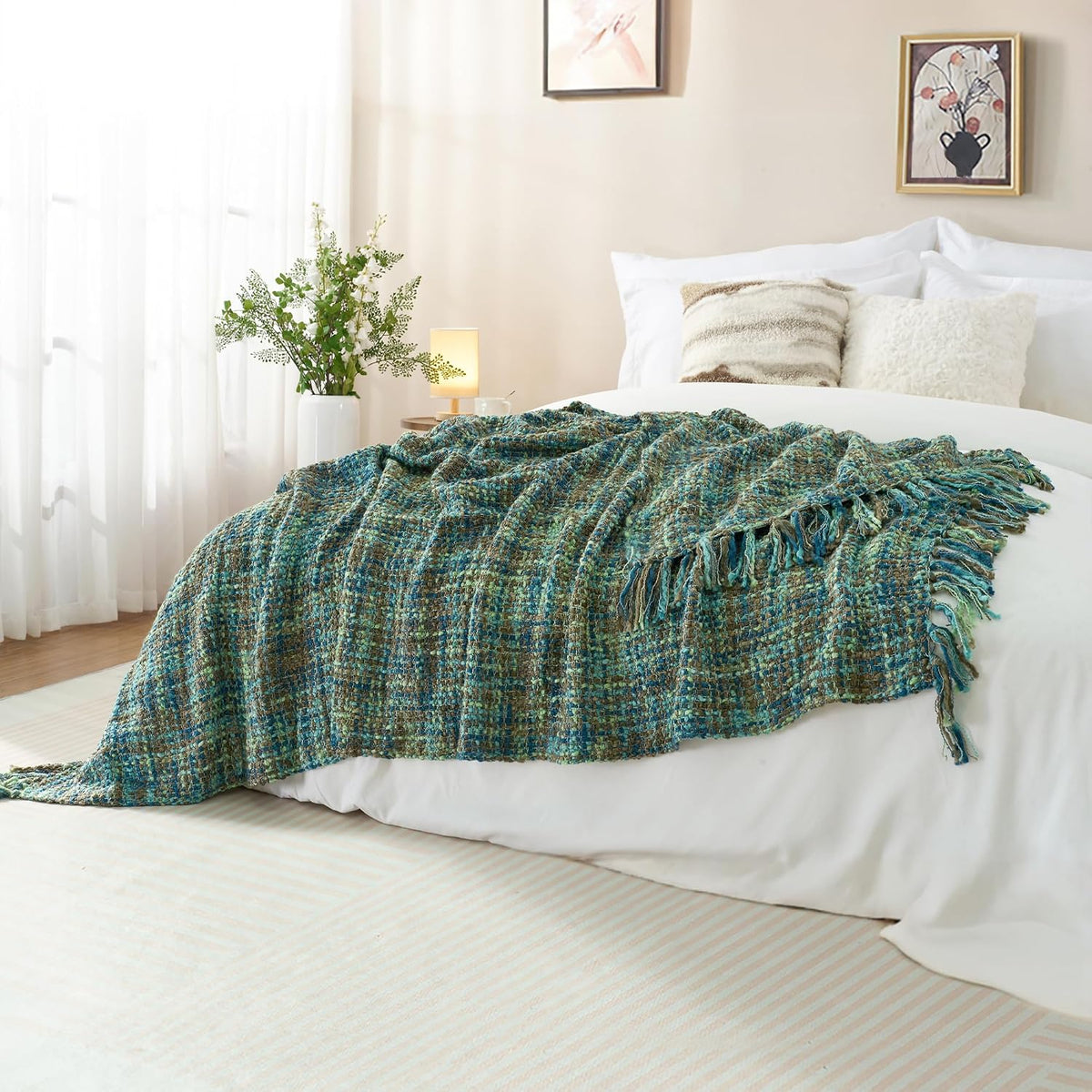 Multi-Color Cable Woven Throw Blanket for Couch - 50"X60"