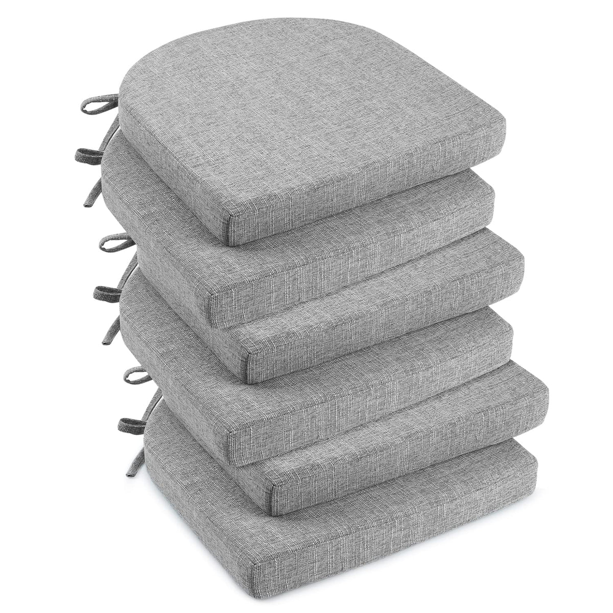 downluxe Indoor Chair Cushions for Dining Chairs, Soft and Comfortable Textured Foam Kitchen Chair Pads with Ties and Non-Slip Backing, 16" x 16" x 2", Brown, 4 Pack