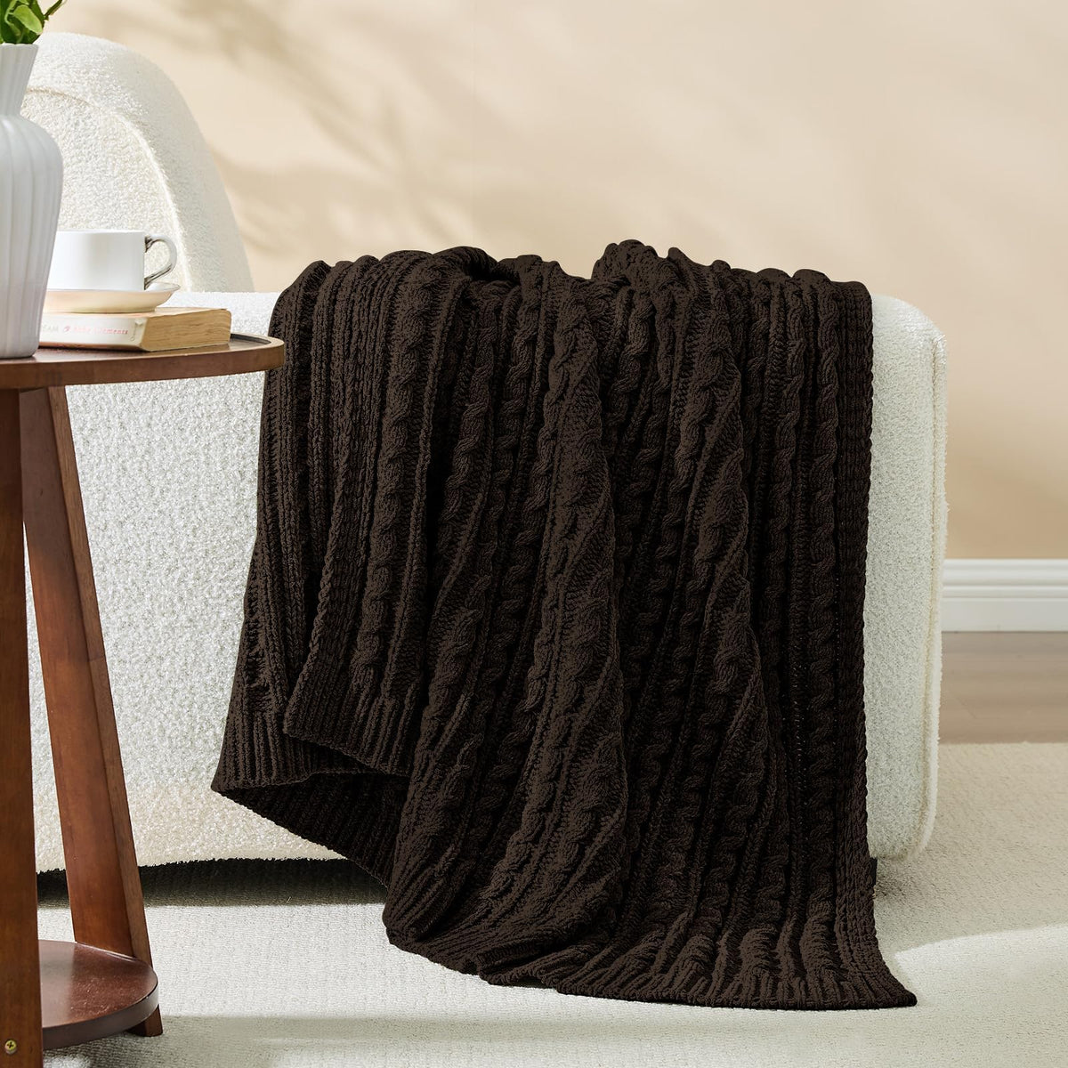 inhand Off White Knitted Throw Blanket for Couch and Bed, 50"x60"