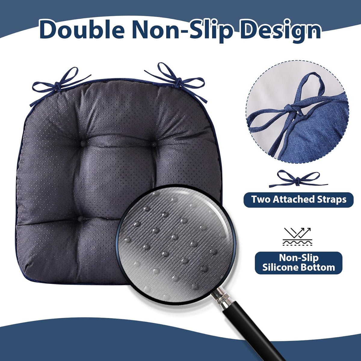 IASEAHK Chair Cushions for Dining Chairs, 15.5" x 15.5" x 4", Navy Blue
