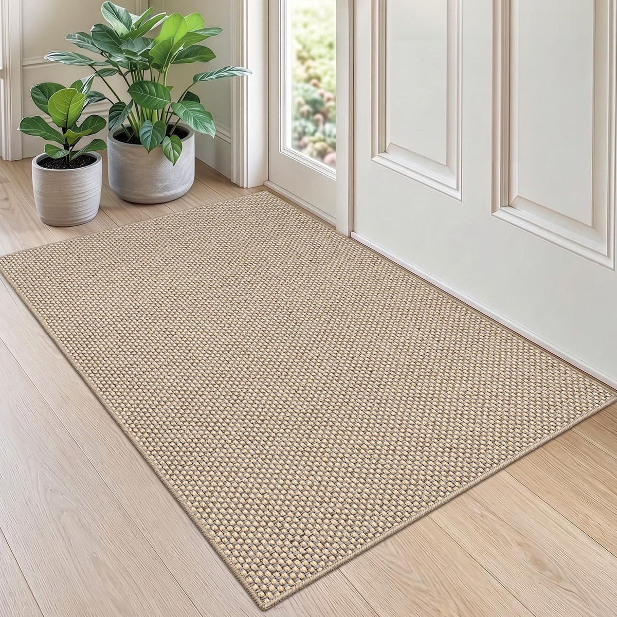 DEXI Thin Door Mat Indoor Entrance 24x36, Non Slip Entryway Mat, Dark Beige
