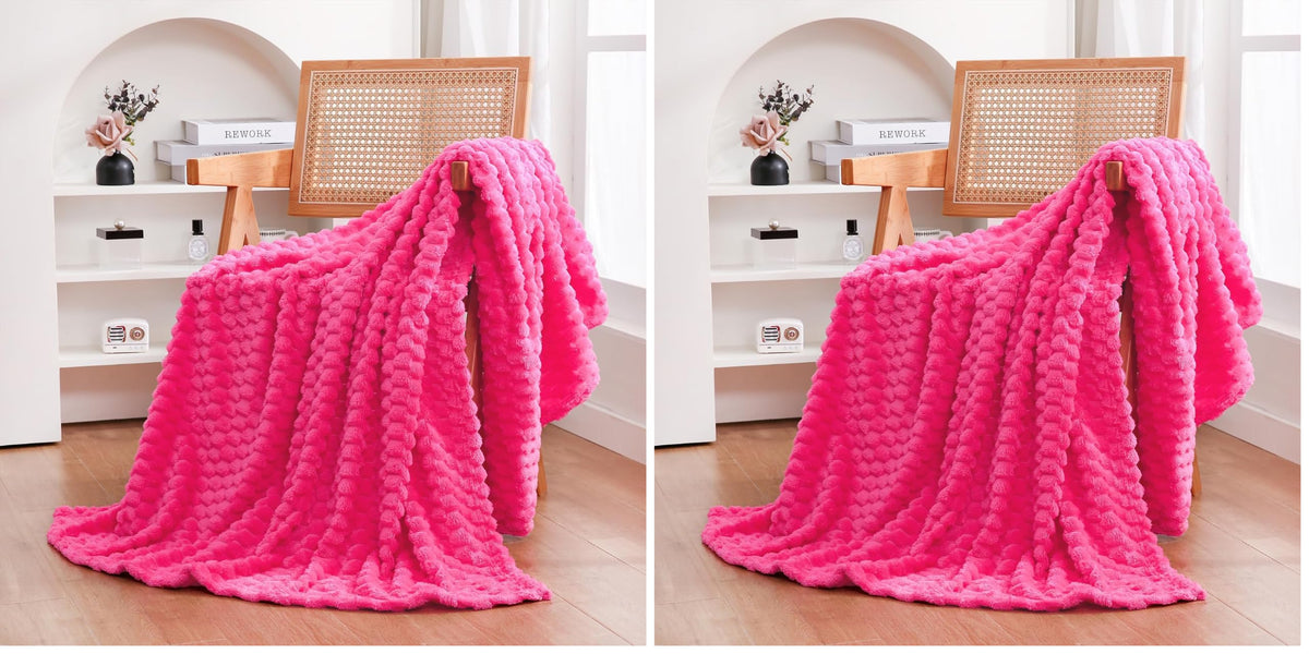 Red Throw Blanket 50"×60" inches Gifts for Mom Fuzzy 3D Jacquard Decorative