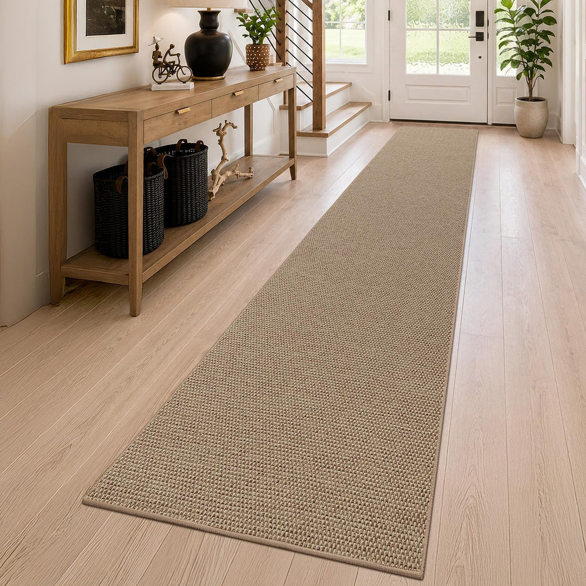 DEXI Thin Door Mat Indoor Entrance 24x36, Non Slip Entryway Mat, Dark Beige