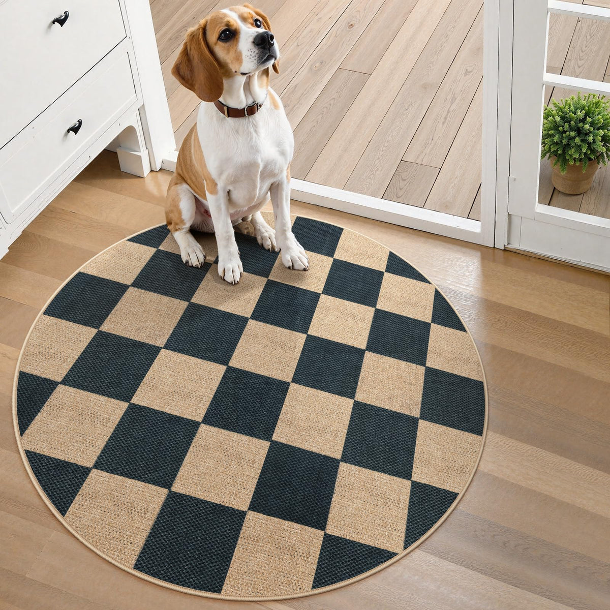 Lahome Checkered Easy Jute Non Slip Front Door Mat, 2x3 Kitchen Rug Neutral Small Throw Rug, Farmhouse Diamond Washable Non Shedding Low Pile Black Floor Carpet for Entryway Front Porch Doorway