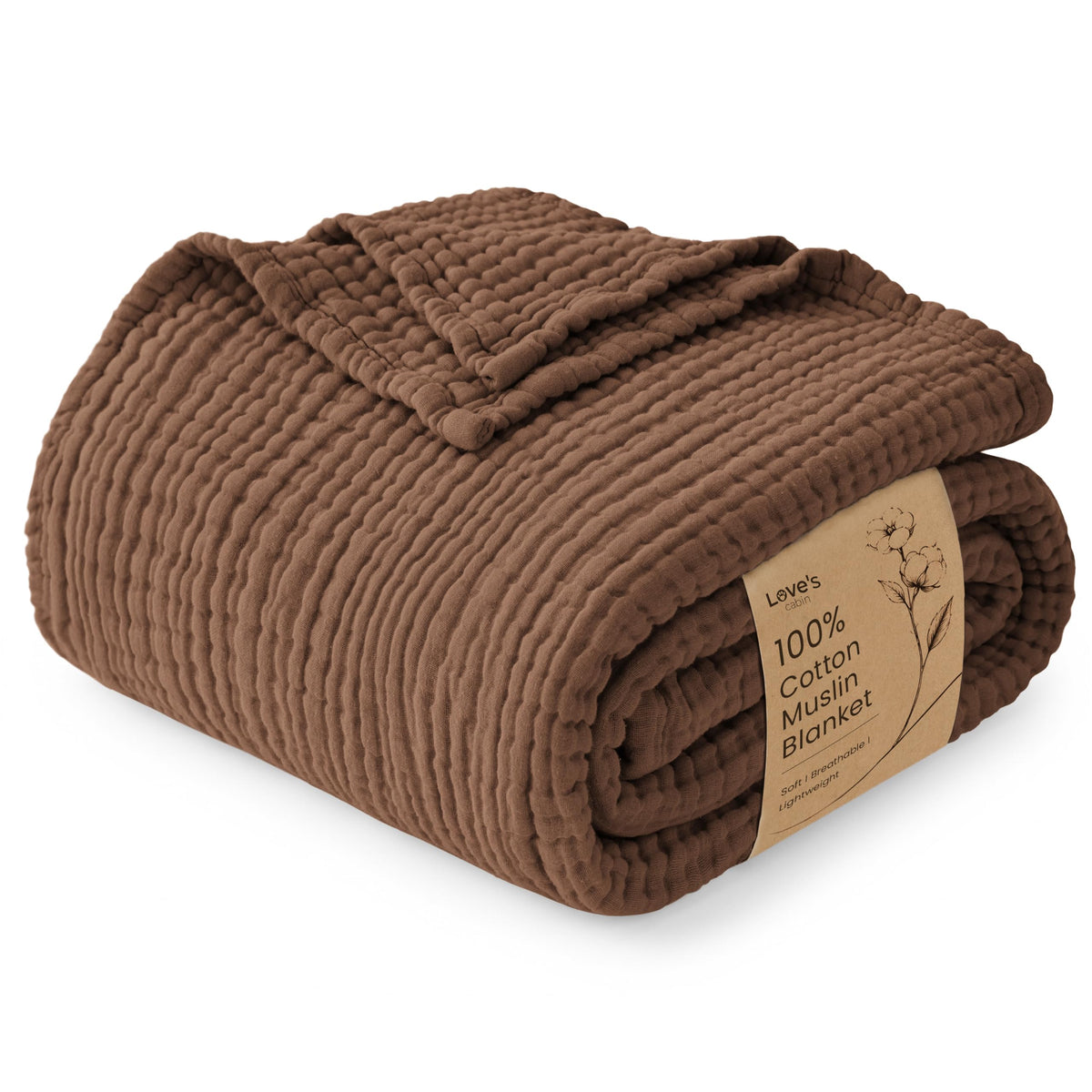 Love's cabin 100% Cotton Muslin Blanket Throw for Couch, Khaki
