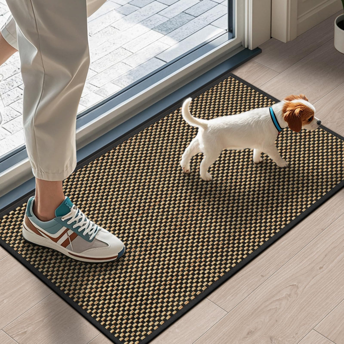 LEKEEPGO Ultra Thin Indoor Door Mat 17"x29", Non Slip Door Mat, Khaki