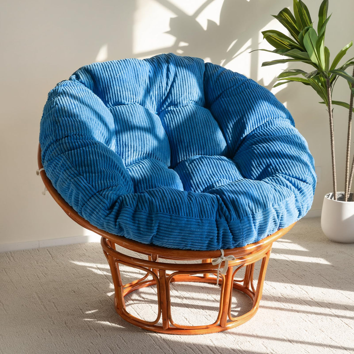 HIGOGOGO Papasan Chair Cushion with Corduroy Cover (Without Chair), 48 x 48 Inch Supportive Cushion, Overstuffed Chair Cushion,Green