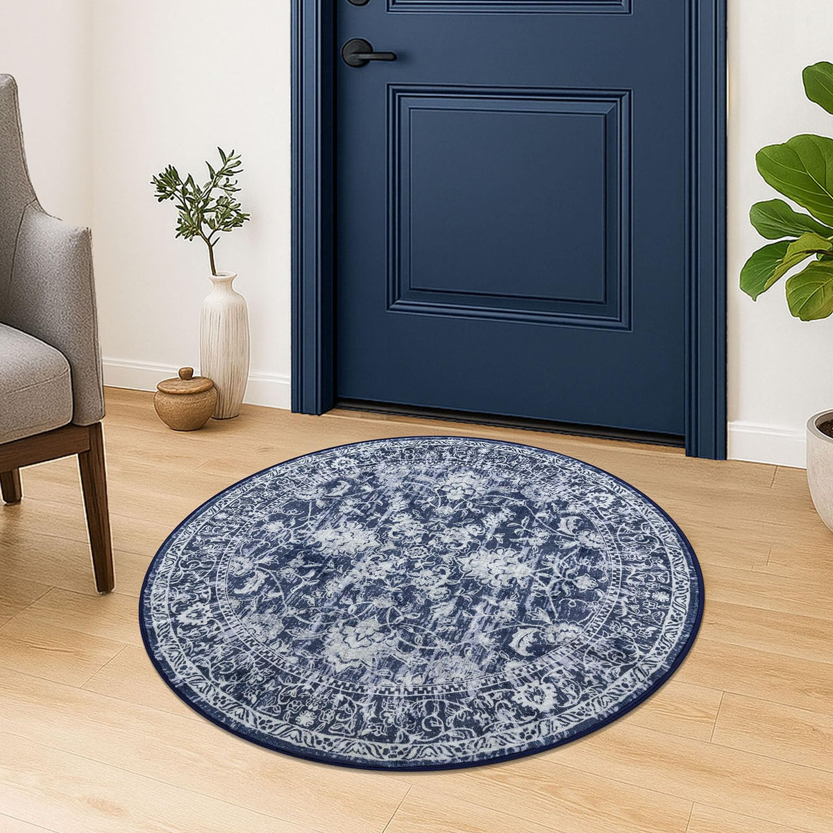KILOCOCO 2x3 Washable Rug Small Entryway Rugs Indoor Door Mat, Blue/Navy