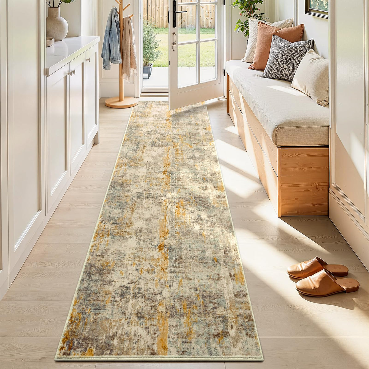 Entrance Rugs Indoor 2x3 Grey Entry Rug Washable Abstract Small Area Rug Non-Slip Low Pile Throw Rugs for Entryway, Kitchen Floor, Front Door Indoor Door Mat, Bathroom, Bedroom Bedside