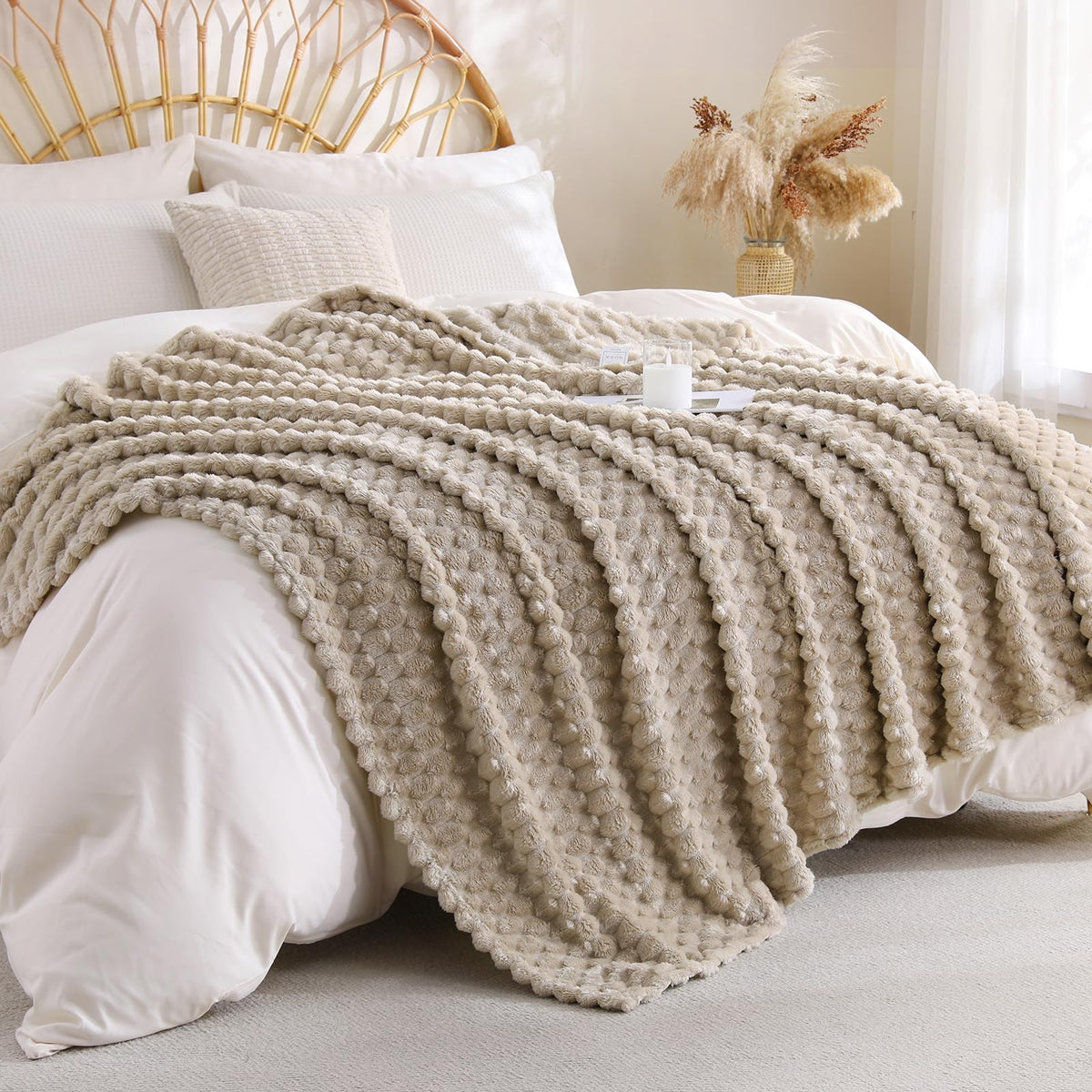 Fleece Throw Blanket, Light Brown, 50"×60" for Couch Sofa Bed