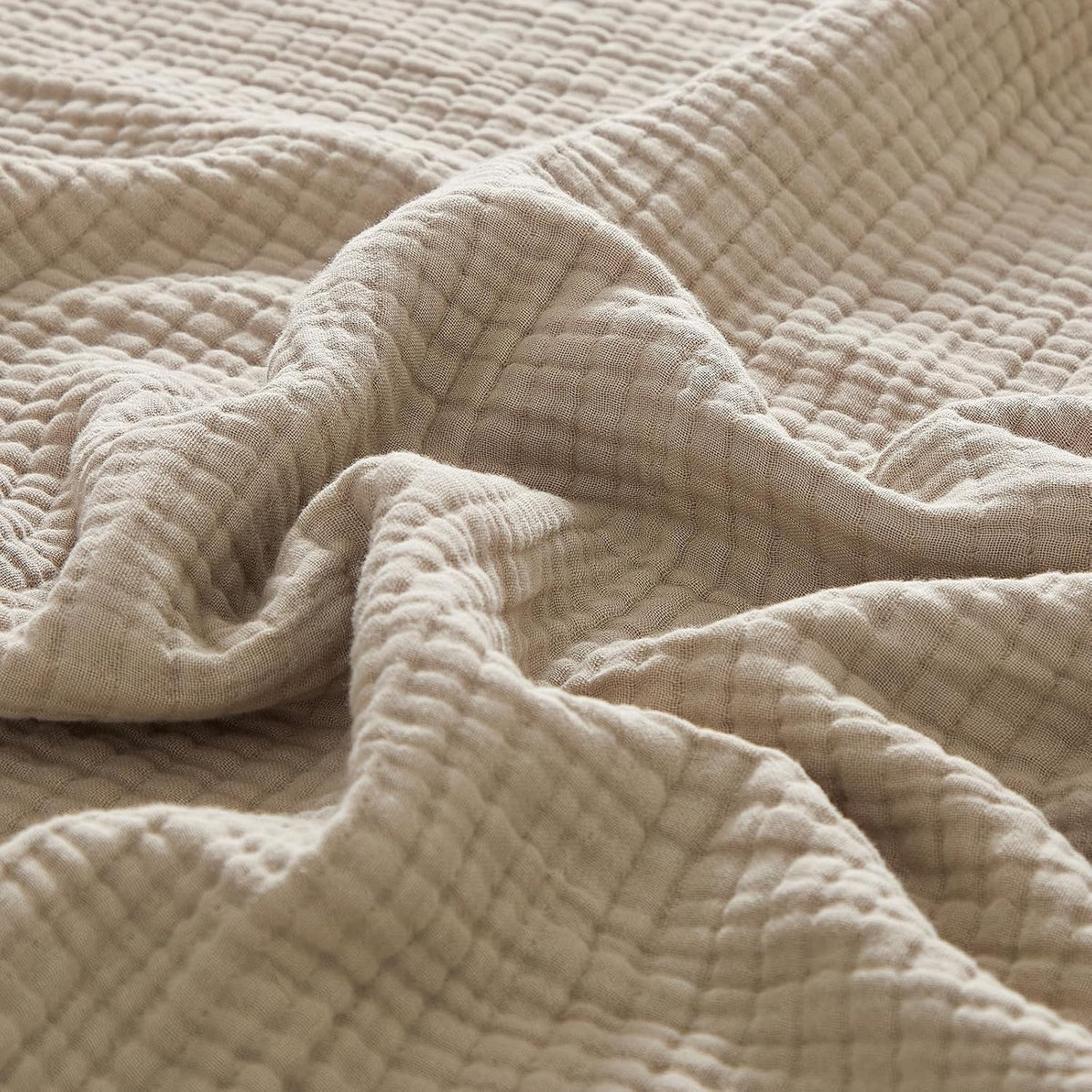 PHF 100% Cotton Muslin Blanket for Adults, Queen Size 90"X90", Taupe