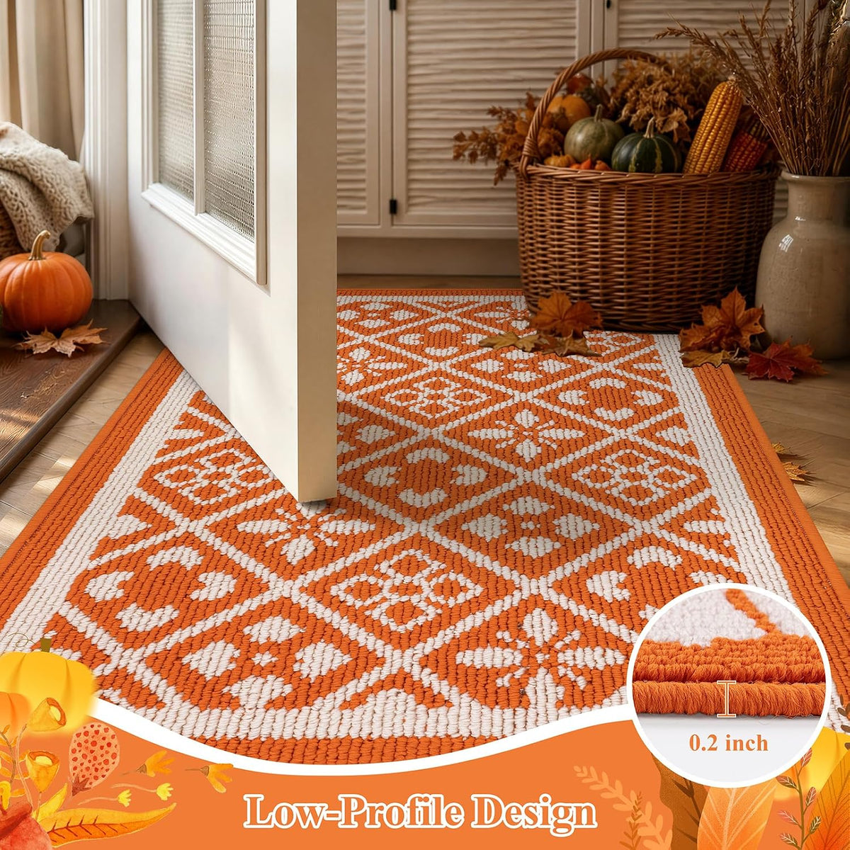 Ileading Fall Indoor Door Mat Washable Orange Muddy Rugs for Dogs 2x3ft