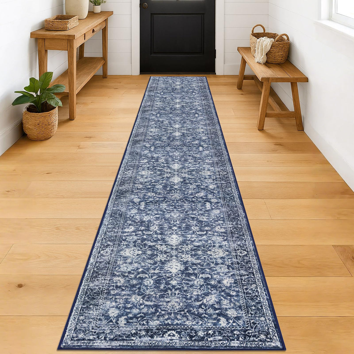 KILOCOCO 2x3 Washable Rug Small Entryway Rugs Indoor Door Mat, Blue/Navy