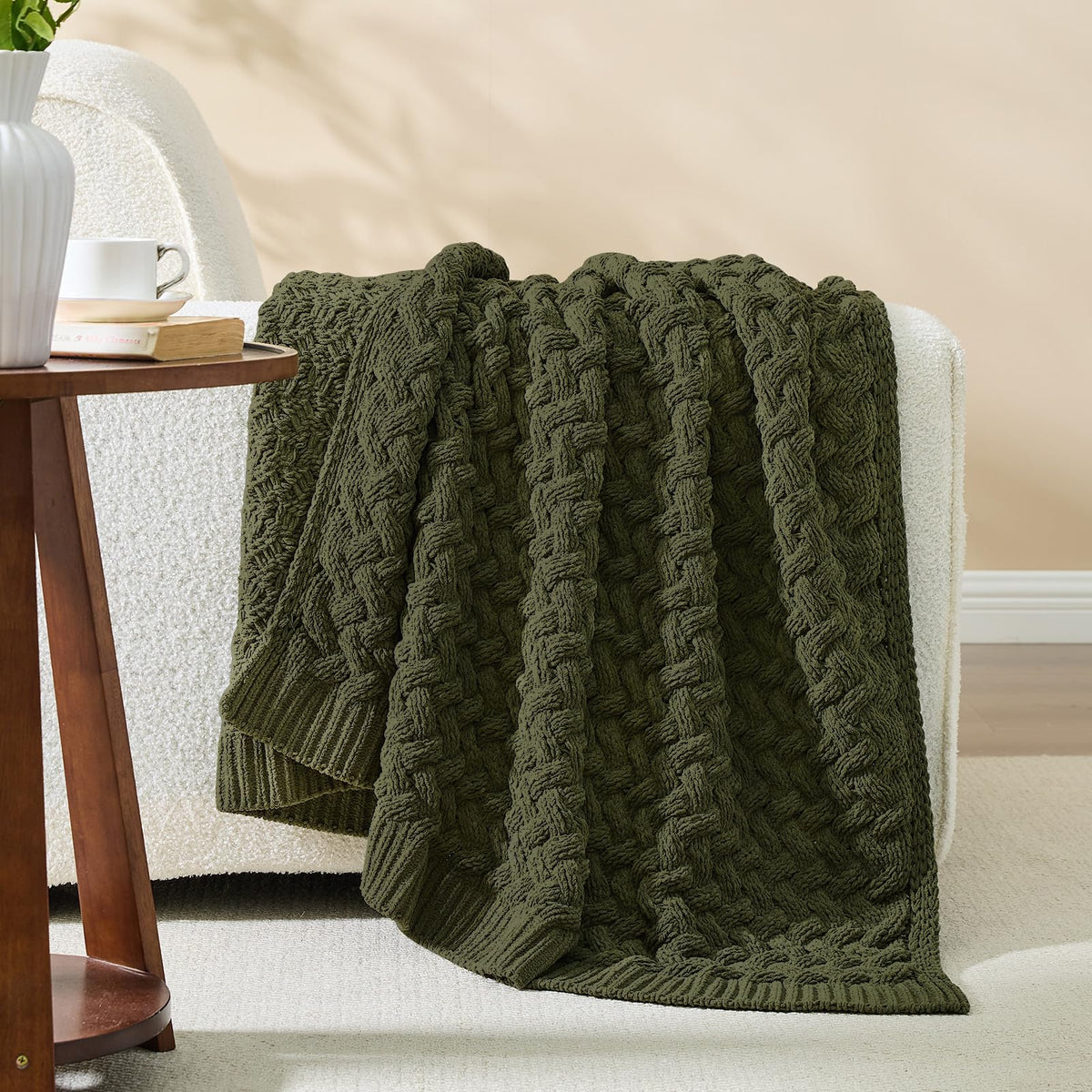 inhand Off White Knitted Throw Blanket for Couch and Bed, 50"x60"
