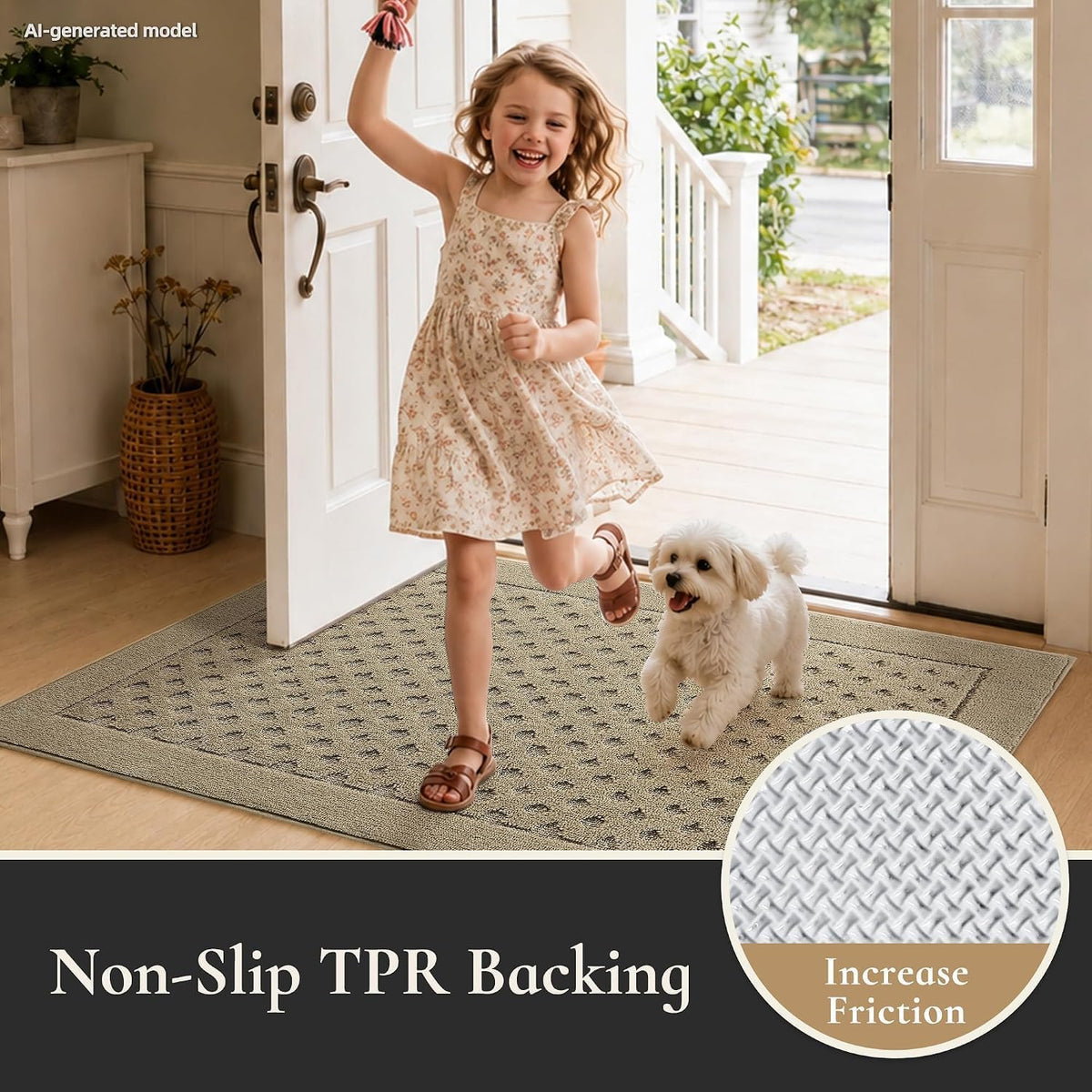 Dirt Trapper Door Mat 24"x 36", Non-Slip Entryway Rugs, Beige