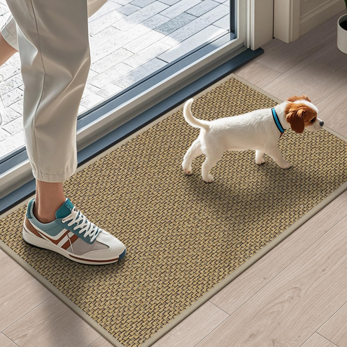 LEKEEPGO Ultra Thin Indoor Door Mat 17"x29", Non Slip Door Mat, Khaki