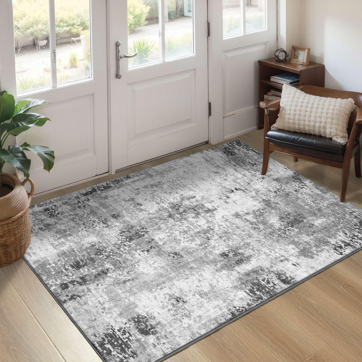 Entrance Rugs Indoor 2x3 Grey Entry Rug Washable Abstract Small Area Rug Non-Slip Low Pile Throw Rugs for Entryway, Kitchen Floor, Front Door Indoor Door Mat, Bathroom, Bedroom Bedside